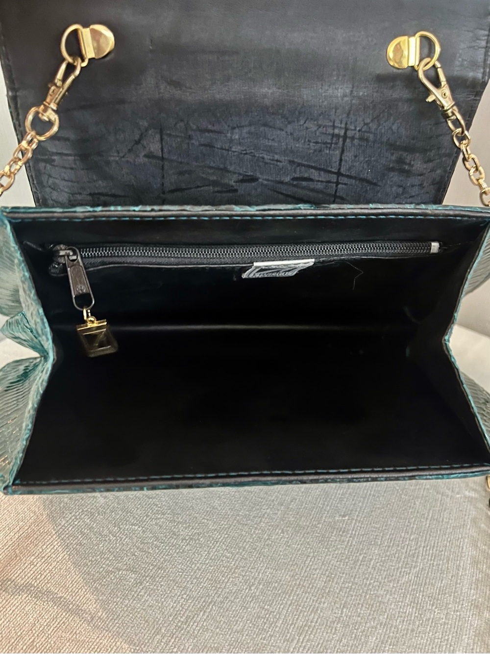 Vintage Genuine Python Skin Clutch – Teal Iridescent Snakeskin Evening Bag - Picture 9 of 14